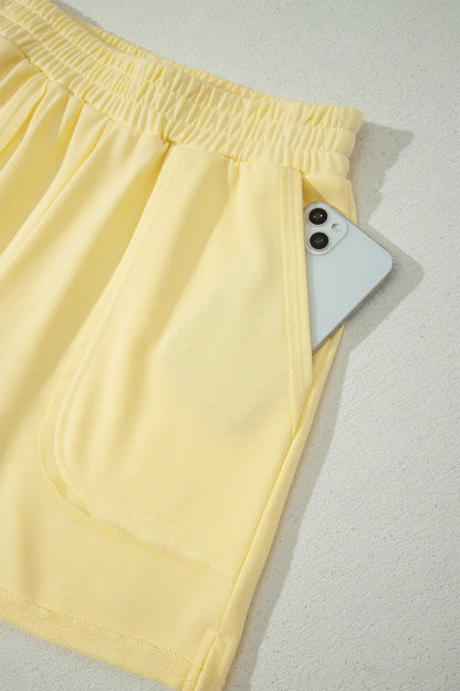 Mist Blue Loose Polo Tee Elastic Waist 2pcs Short Set