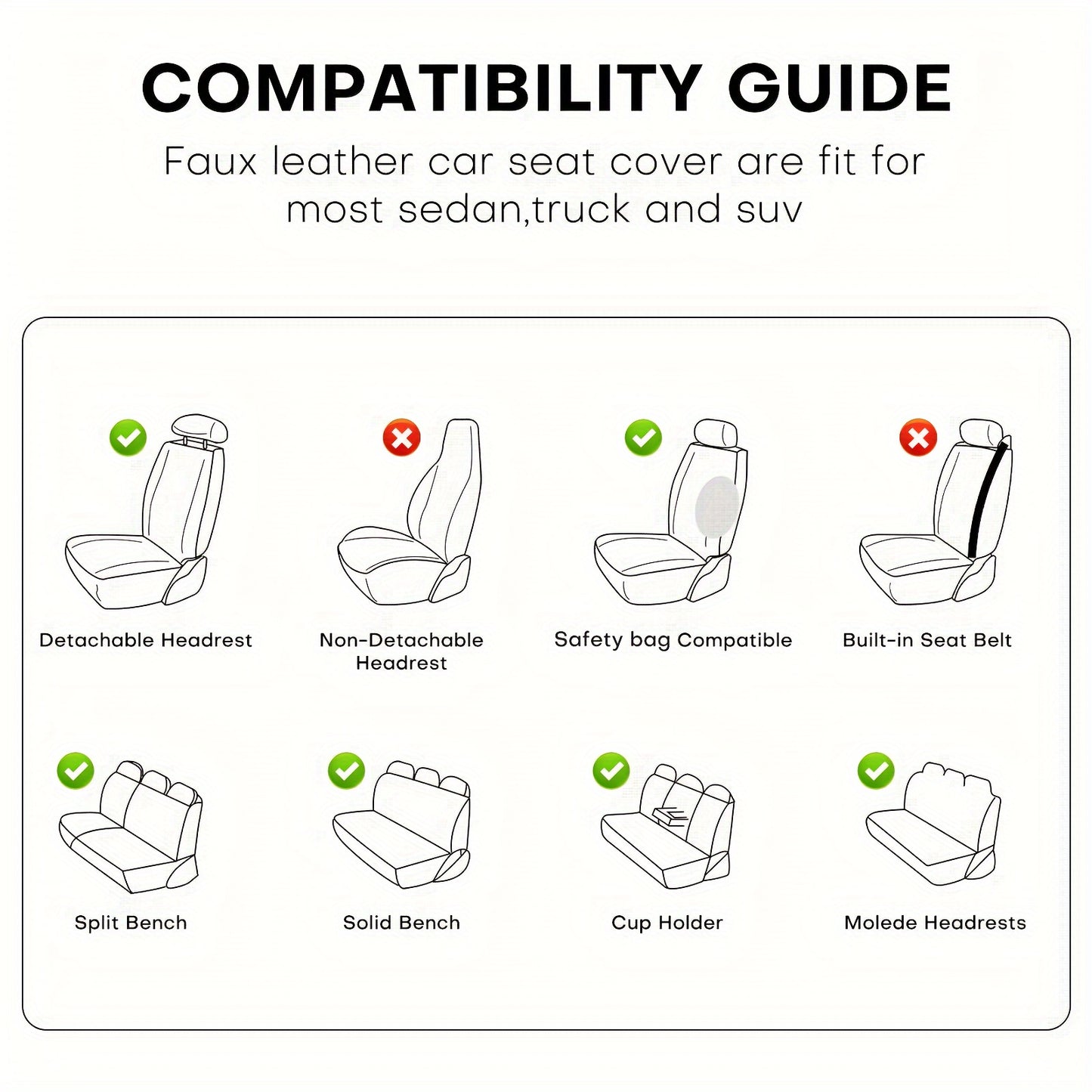 5-Seat Full Set Faux Leather Car Seat Covers - Waterproof All-Weather Protection, Full Surrounded Cushion Protector with Soft Foam Padding, Precise Fit for Cars, Trucks, Sedans & SUVs - Easy Installation, Durable Automotive I