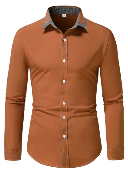 Men'S Color-Blocked Checkered Casual Long-Sleeve Shirt