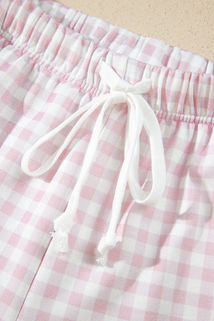 Yellow Plaid Baggy Pullover Drawstring Casual Shorts 2pcs Outfit