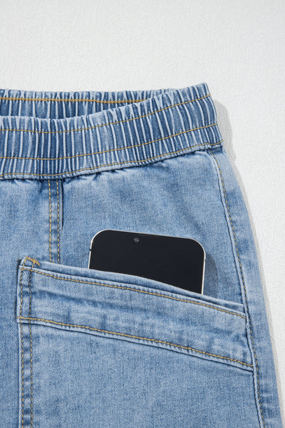 Beau Blue Drawstring Waist Wide Leg Ankle Length Jeans