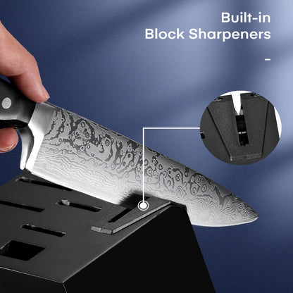 Knife Set, 14PCS German Stainless Steel Kitchen Knives Block Set With Built-in Sharpener, Black