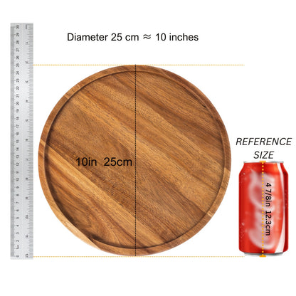 1pc Acacia Wood Plate, Round Wooden Serving Tray For Snacks, Fruits, Desserts, Rustic Dinnerware, Kitchen And Dining Accessories, Table Decors