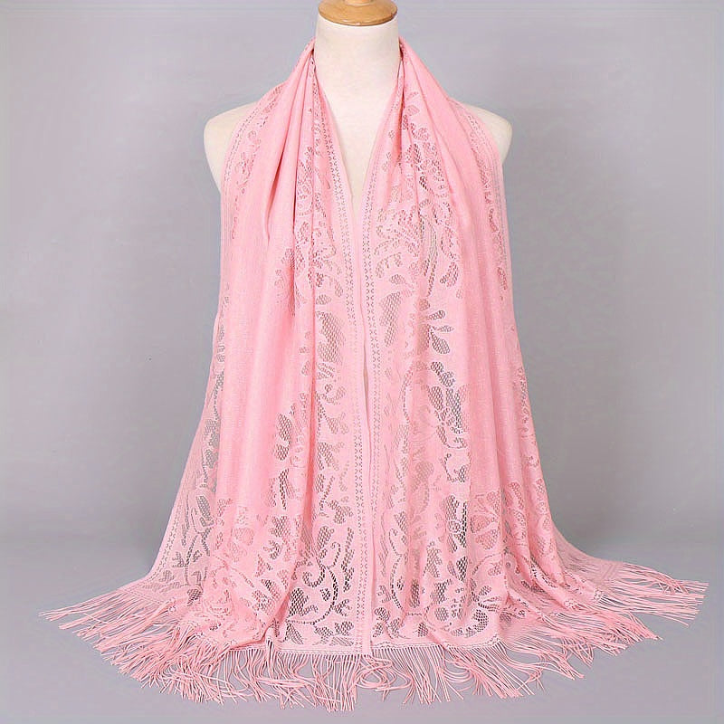 [Floral Lace Scarf With Tassels] Ladies Women's Floral Lace Scarf Shawl With Tassels, Soft Mesh Fringe Wraps Bridal Shawl For Wedding Evening Party Dresses
