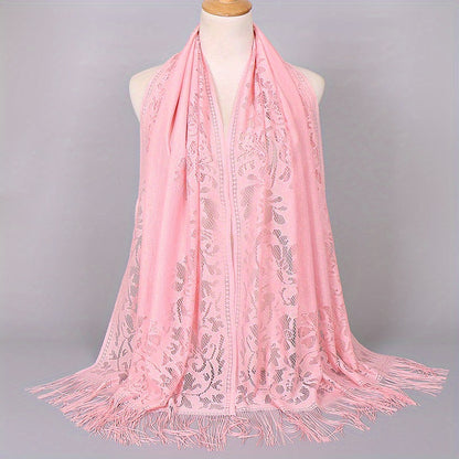 [Floral Lace Scarf With Tassels] Ladies Women's Floral Lace Scarf Shawl With Tassels, Soft Mesh Fringe Wraps Bridal Shawl For Wedding Evening Party Dresses