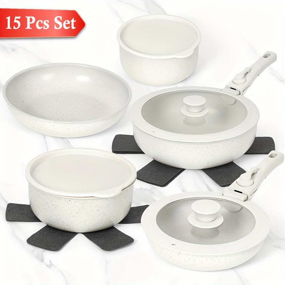 5/12/15pcs Non-stick Pan & Pot Set, Kitchen Cookware Set Detachable Handle, Non-stick Cooker Induction Cookware Set, Detachable Handle, Cookware Set for Commercial Cooking Tools
