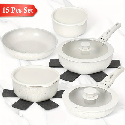 5/12/15pcs Non-stick Pan & Pot Set, Kitchen Cookware Set Detachable Handle, Non-stick Cooker Induction Cookware Set, Detachable Handle, Cookware Set for Commercial Cooking Tools