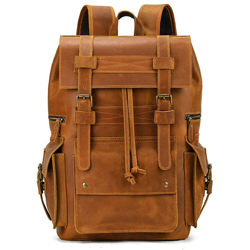 Vintage Crazy Horse Leather Backpack with Large Capacity