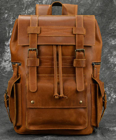 Vintage Crazy Horse Leather Backpack with Large Capacity
